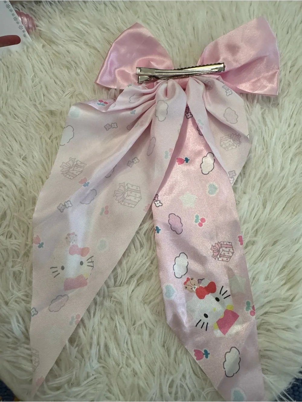 Hello Kitty Pink Satin Bow Hair Scarf coquette hair pin